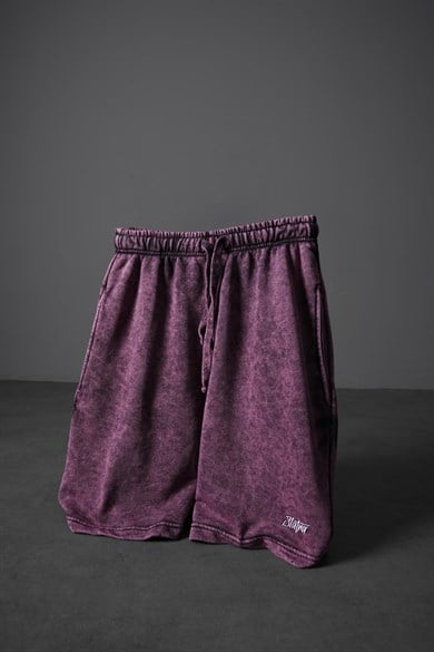 Erkek Mürdüm Basic Yıkama Efektli Diz Üstü Şort