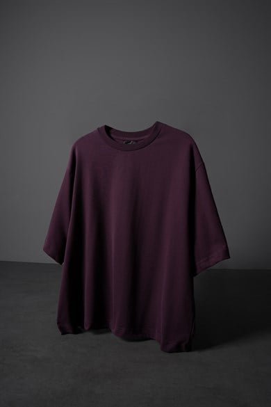 Erkek Mürdüm Boxy Fit Basic Tshirt