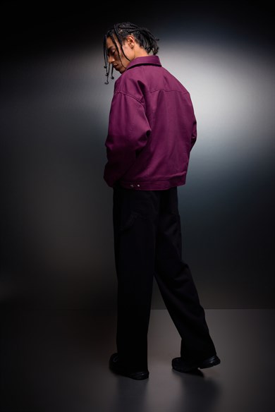 Erkek Mürdüm Boxy Fit Gabardin Ceket