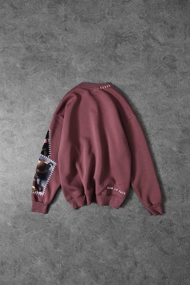Erkek Mürdüm Dare Of Sltr Kol Patch Oversize Sweatshirt