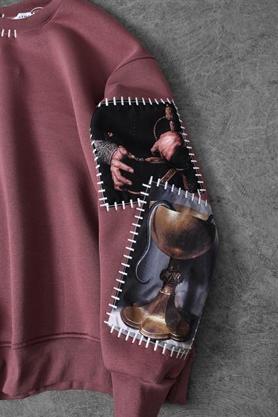 Erkek Mürdüm Dare Of Sltr Kol Patch Oversize Sweatshirt