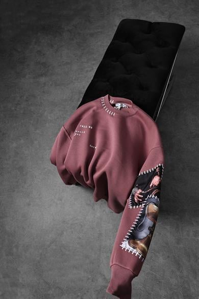 Erkek Mürdüm Dare Of Sltr Kol Patch Oversize Sweatshirt