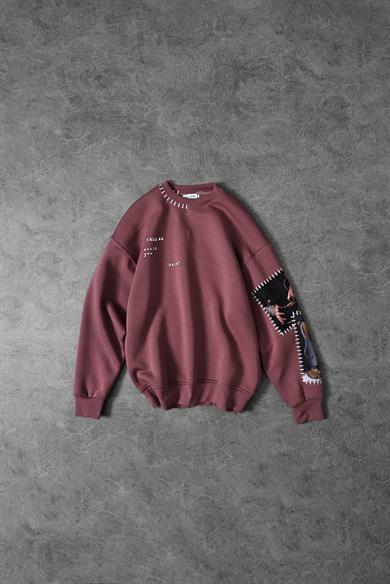 Erkek Mürdüm Dare Of Sltr Kol Patch Oversize Sweatshirt