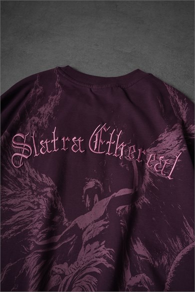 Erkek Mürdüm Ethereal Nakış Oversize Tshirt