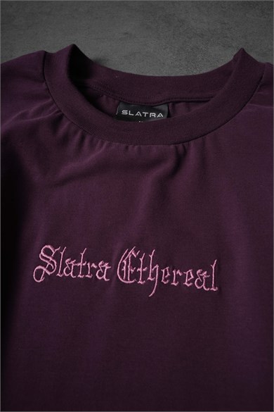Erkek Mürdüm Ethereal Nakış Oversize Tshirt