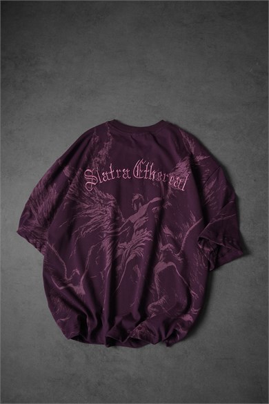 Erkek Mürdüm Ethereal Nakış Oversize Tshirt