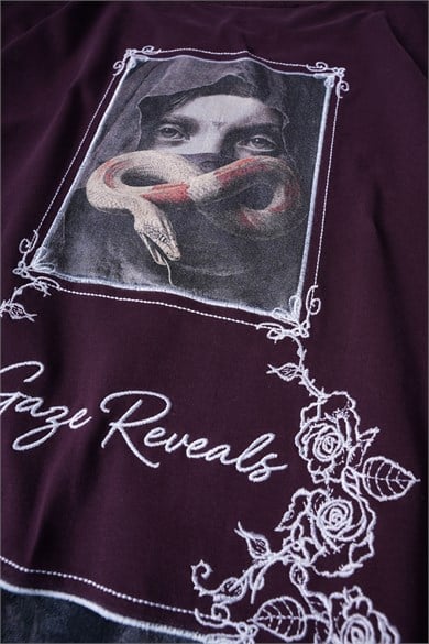 Erkek Mürdüm Gaze Reveals Kadife Patch Oversize Tshirt
