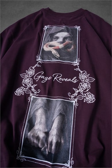 Erkek Mürdüm Gaze Reveals Kadife Patch Oversize Tshirt