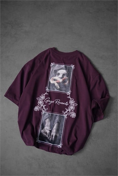 Erkek Mürdüm Gaze Reveals Kadife Patch Oversize Tshirt