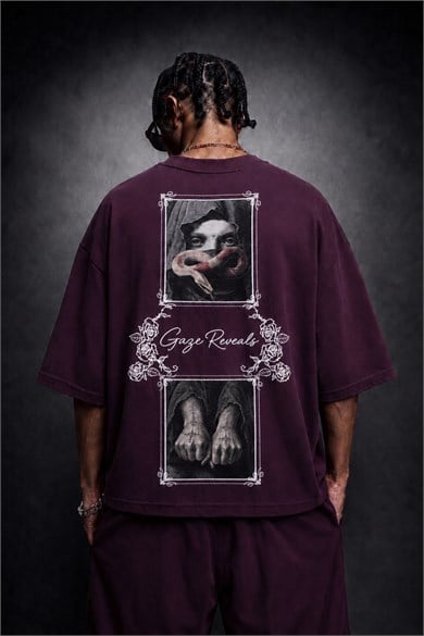 Erkek Mürdüm Gaze Reveals Kadife Patch Oversize Tshirt