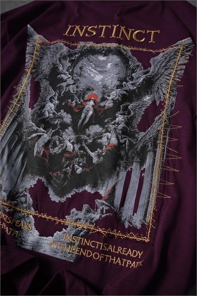 Erkek Mürdüm İnstinct Patch Nakışlı Oversize Tshirt