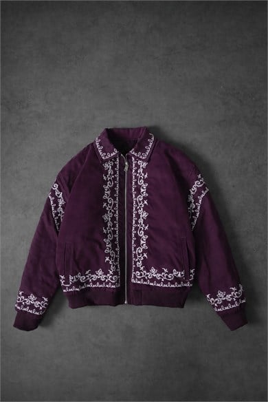 Erkek Mürdüm IVY Nakışlı Bomber Ceket