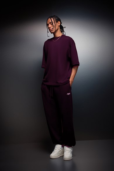 Erkek Mürdüm Oversize Basic Tshirt