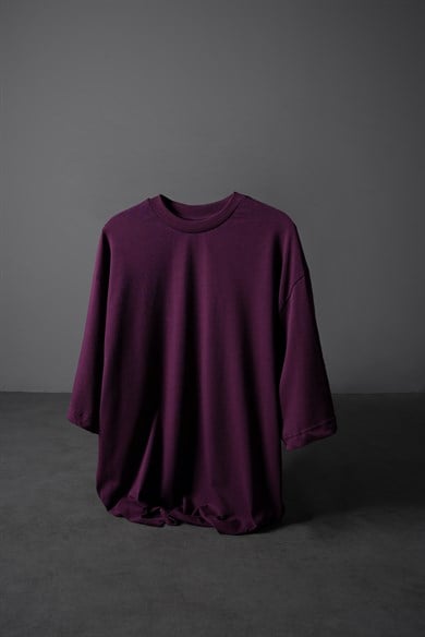 Erkek Mürdüm Oversize Basic Tshirt