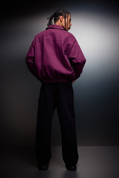 Erkek Mürdüm Oversize Cepli Gabardin Ceket