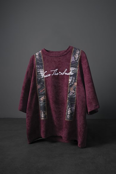 Erkek Mürdüm Trace Patch Box Fit Yıkama Efektli Tshirt