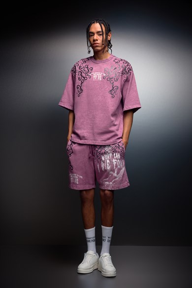 Erkek Mürdüm What Can İ Die For Oversize Yıkama Efektli Tshirt