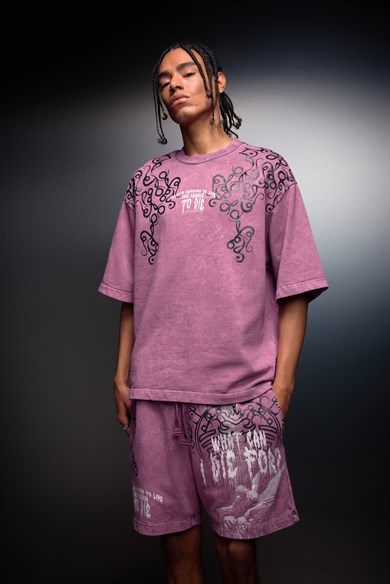 Erkek Mürdüm What Can İ Die For Oversize Yıkama Efektli Tshirt