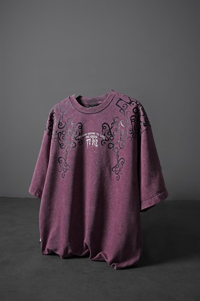 Erkek Mürdüm What Can İ Die For Oversize Yıkama Efektli Tshirt