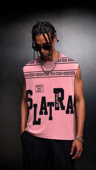 Erkek Pembe Fuck Average Sıfır Kol Oversize Atlet