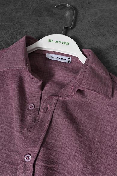 Erkek Pembe Oversize Sofia İnce Keten Gömlek