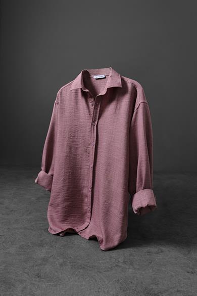 Erkek Pembe Oversize Sofia İnce Keten Gömlek