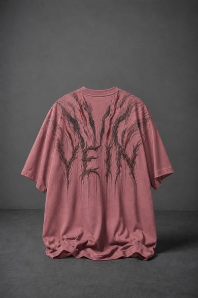 Erkek Pembe Vein Baskılı Oversize Tshirt