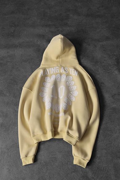 Erkek Sarı Playing As Ten Baskılı Oversize Kapüşonlu Sweatshirt