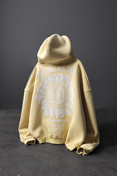 Erkek Sarı Playing As Ten Baskılı Oversize Kapüşonlu Sweatshirt