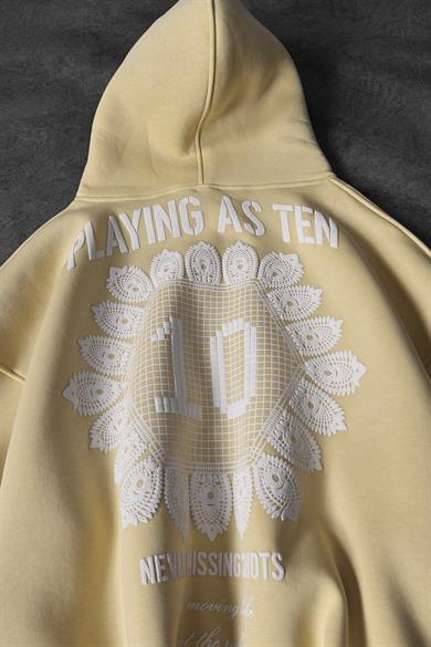 Erkek Sarı Playing As Ten Baskılı Oversize Kapüşonlu Sweatshirt