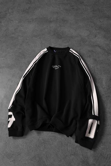 Erkek Siyah 07 Champions Baskılı Oversize Sweatshirt