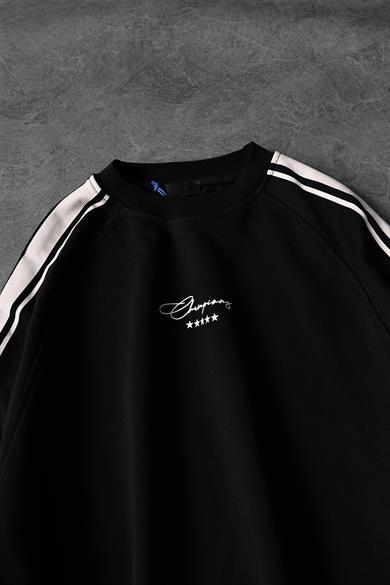 Erkek Siyah 07 Champions Baskılı Oversize Sweatshirt