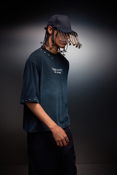Erkek Siyah Amateur Spreyli Boxy Fit Tshirt