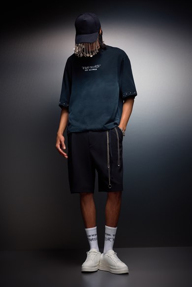 Erkek Siyah Amateur Spreyli Boxy Fit Tshirt