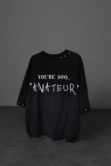 Erkek Siyah Amateur Spreyli Boxy Fit Tshirt