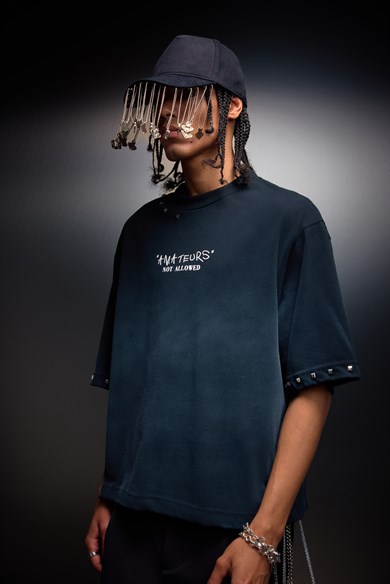 Erkek Siyah Amateur Spreyli Boxy Fit Tshirt
