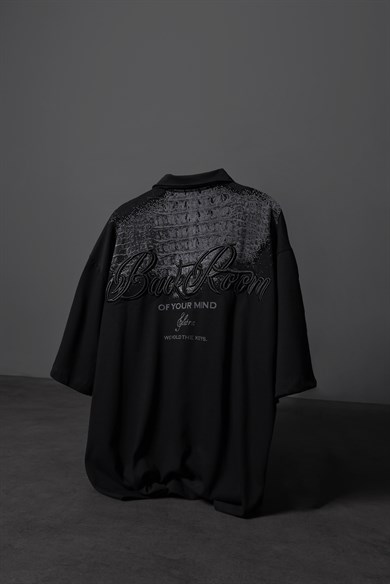 Erkek Siyah Backroom Box Fit Polo Yaka Tshirt