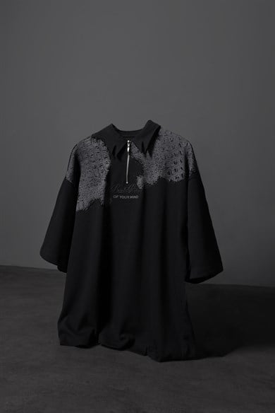 Erkek Siyah Backroom Box Fit Polo Yaka Tshirt