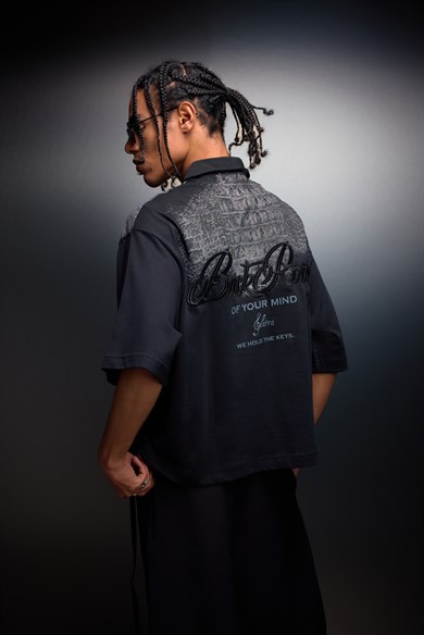 Erkek Siyah Backroom Box Fit Polo Yaka Tshirt