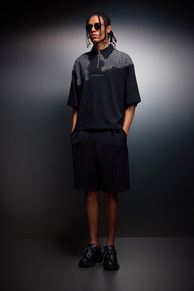 Erkek Siyah Backroom Box Fit Polo Yaka Tshirt