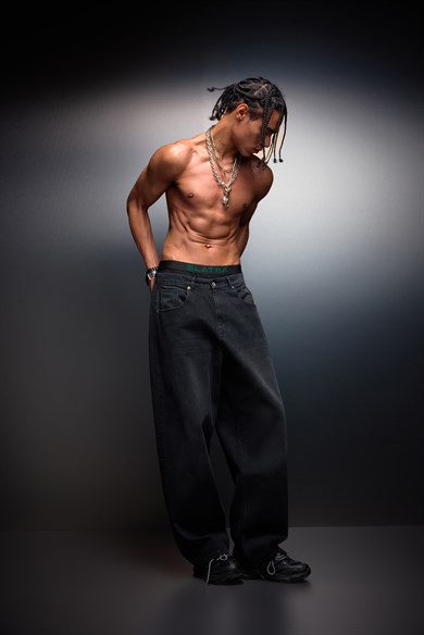 Erkek Siyah Baggy Denim Pantolon