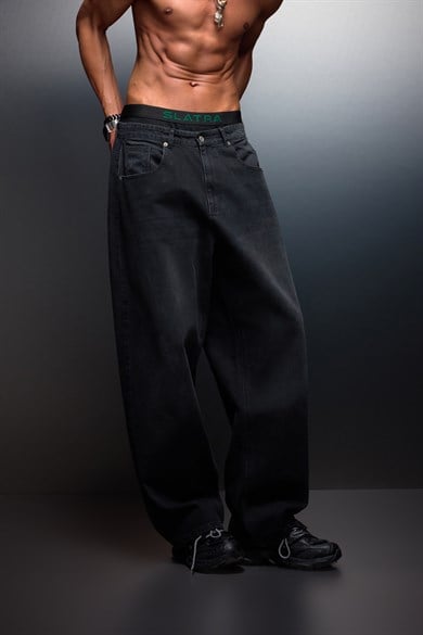Erkek Siyah Baggy Denim Pantolon