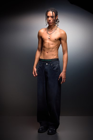 Erkek Siyah Baggy Denim Pantolon