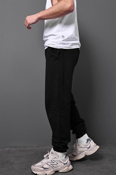 Erkek Siyah Basic 2 İplik Jogger Eşofman