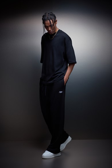 Erkek Siyah Basic Baggy Eşofman