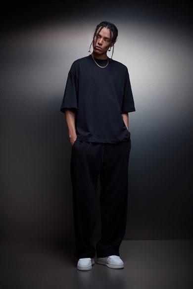 Erkek Siyah Basic Baggy Eşofman