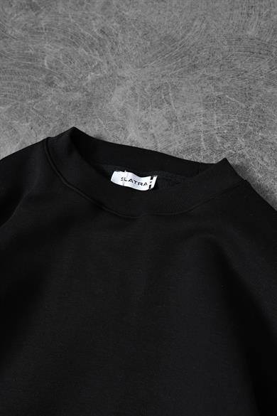 Erkek Siyah Basic Bisiklet Yaka Oversize Sweatshirt