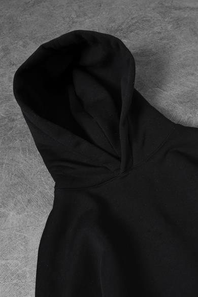 Erkek Siyah Basic Kapüşonlu Oversize Sweatshirt