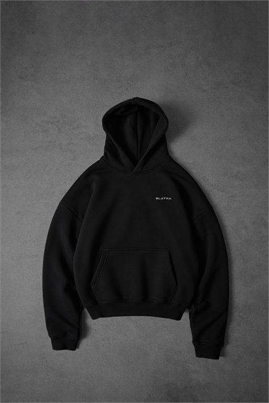 Erkek Siyah Basic Oversize Hoodie
