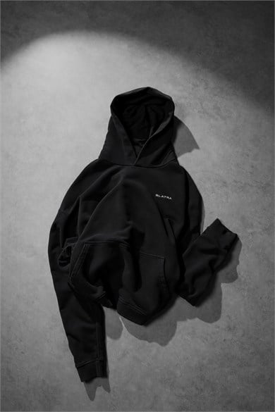 Erkek Siyah Basic Oversize Hoodie